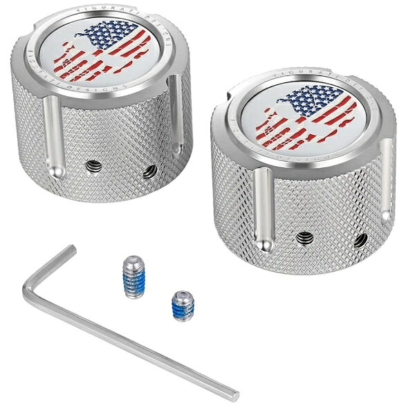 ステンレス フロントアクスルナットカバー:AMERICAN FLAG SKULL　2008年以降モデル