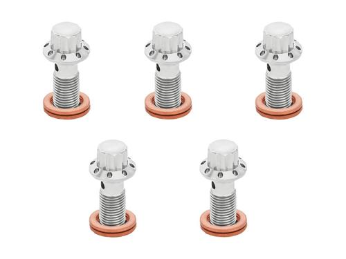 チタニウム 12ポイント バンジョーボルト ポリッシュ 3/8”-24ボルト 5個セット デュアルブレーキ車（マスターシリンダー側）