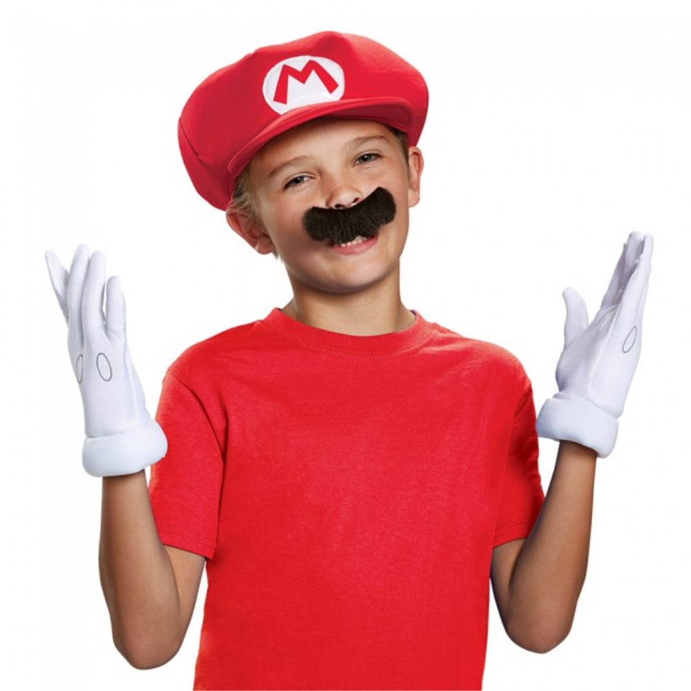 マリオ　帽子、ハット　子供用　グローブ　付け髭　仮装グッズ　コスプレ