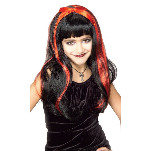 【楽天市場】ゴスロリ Gothic Doll ウィッグ、かつら ブラック&レッドのストリーク 子供用 コスプレ：アメリカンコスチューム楽天市場店
