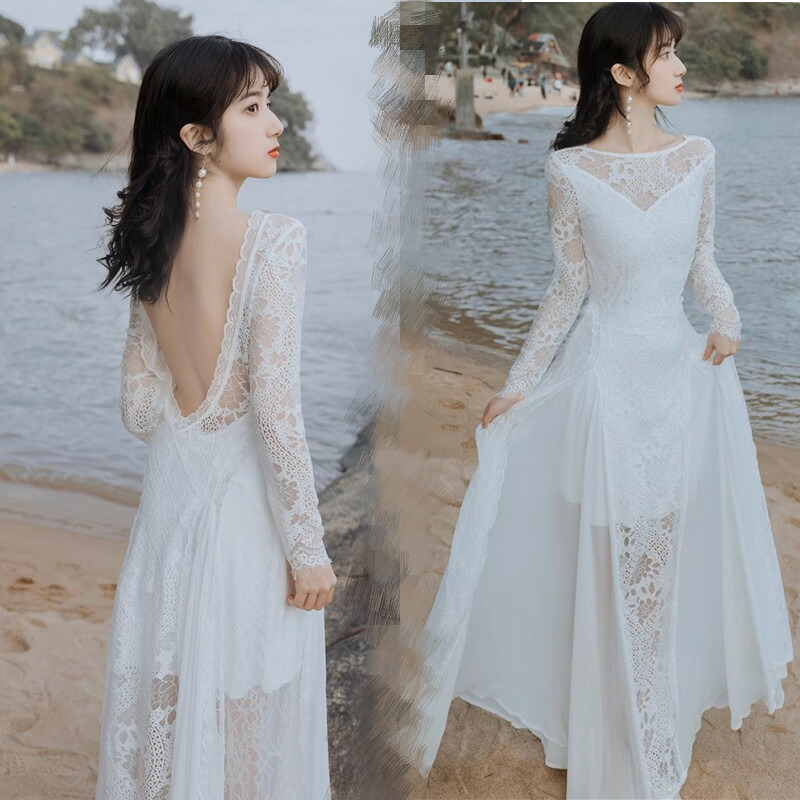 楽天市場】ホワイト ロング ウェディングドレス 長袖 総レース 花嫁