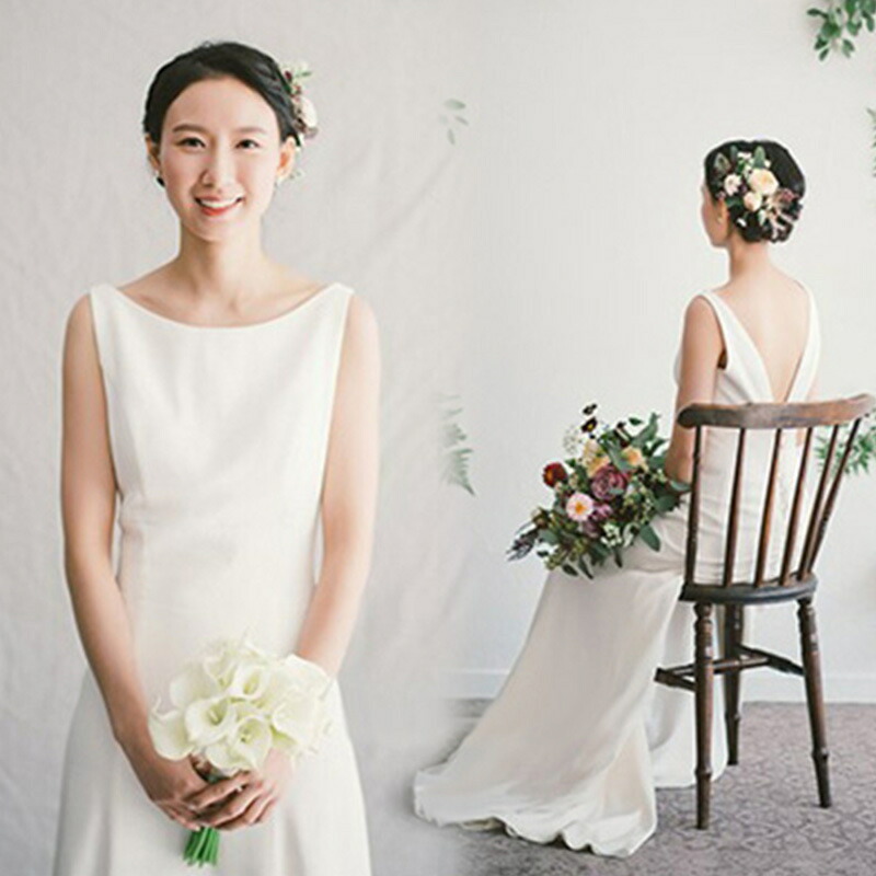 ホワイト ウェディングドレス　Aライン ロングドレス ウェディングドレス　ノースリーブ　トレーン ファスナータイプ　xs～xl　Wedding Dress　お花嫁　結婚式　旅行撮影演出　レディースウェディングドレス　エレガント　パーティードレス