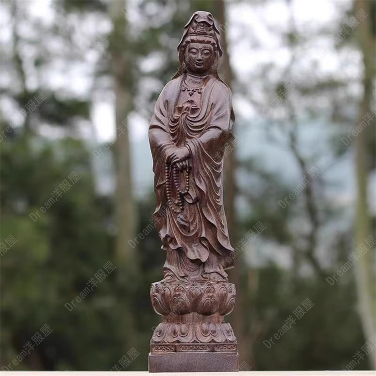 大きさ別 聖観音菩薩座像 癒し仏具 仏像 菩薩像 観音像 木彫り 刻みつける 菩薩像 飾りつけ 室内装飾 まっ黒 皮黒木【 観音様 唐金 飾りつけ オブジェ 室内装飾 芸術品 呉れて遣る品 仏教 寺 仏閣 】天道様 縁起物 飾りつけ 飾りつけ 癒し