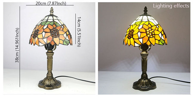 38cm イエロー 向日葵柄 間接照明 ステンドグラス ランプ おしゃれ Led対応 ガラス 卓上ライト 上質 ギフト スタンド照明 照明器具 テーブルライト ステンドランプ おしゃれ 新築祝い 結婚祝い 卓上照明 Liceochiloe Cl