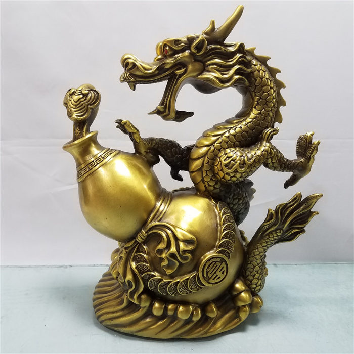 24*15*30CM ヒョウタン 龍の置物 風水 龍 置物 金 風水グッズ 玄関 銅製 開運厄除 祈願成就 ドラゴン 置物 風水 アイテム 龍 竜 龍神 パワースポット 真鍮 開運 金運 財産運 出世運 恋愛運 幸福 成功 プレゼント 贈り物 招財 特大|ドリーム洋服屋