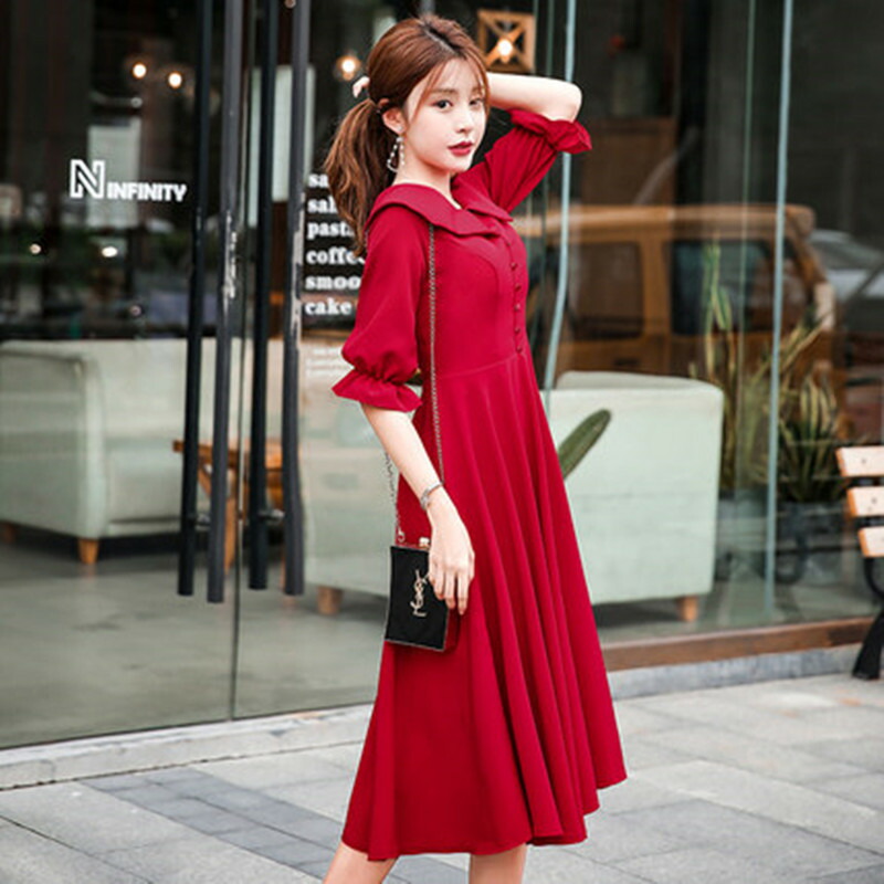 大人も着やすいシンプルファッション ドレス ミデイアム丈 ミディアム丈 ミディアムドレス ワインレッド 二次会ドレス ドレス お呼ばれ 結婚式 30代 ワンピース 代 かわいい 卒業式 入学式 服装 大学生 謝恩会 同窓会 成人式 レース 2次会 二次会 パーティドレス 冬 秋