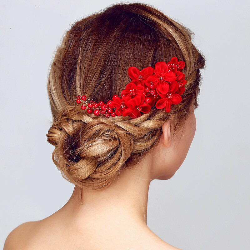 ウェディングヘアアクセサリー&リストレット ヘアアクセサリー ヘアーアクセサリー ヘッドドレス 赤 花 髪