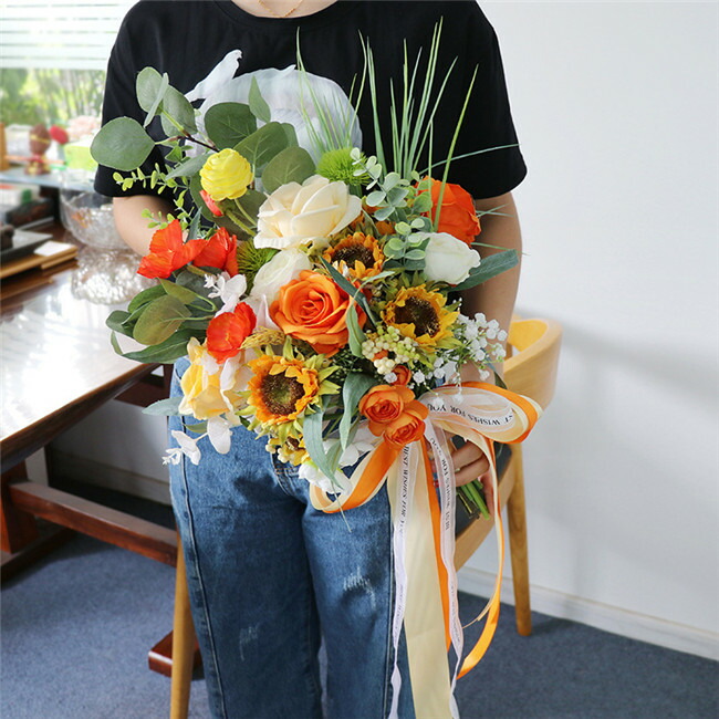 オレンジ ブーケ 造花ブーケ ウェディングブーケ ブライダルブーケ ラウンドブーケ