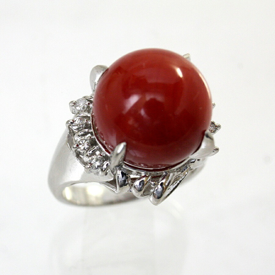 【中古】 プラチナ 赤サンゴ 13.3mm ダイヤ 0.17ct リング 12号|Discount Store ANDOUSHOUJI