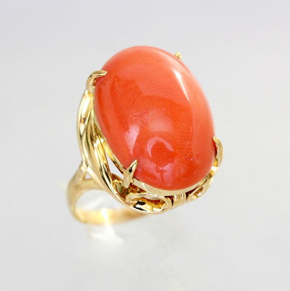 【中古】　１８金　サンゴ　リング　13号