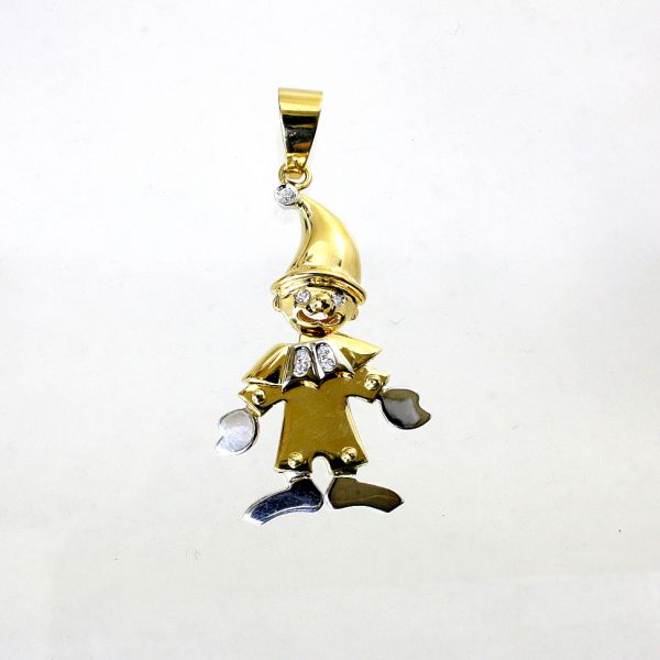 【中古】　１８金YG,WG　ダイヤ付　ピエロデザイン　ペンダント