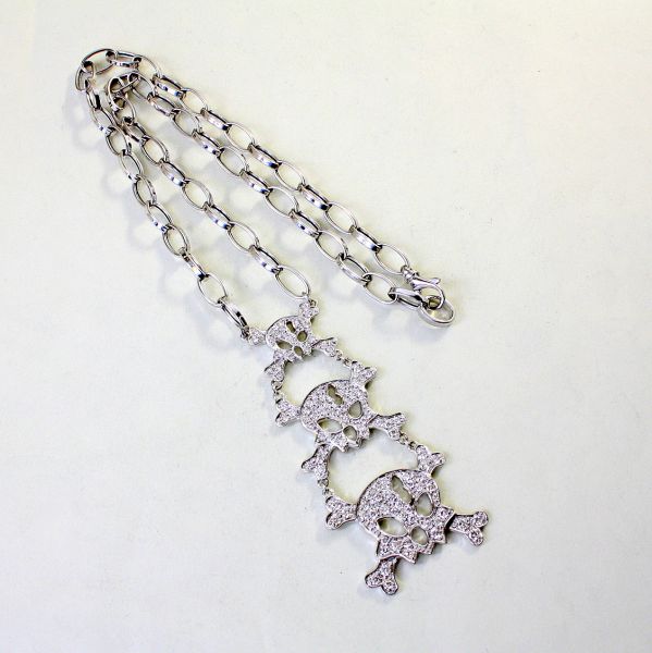 【中古】　１８金WG　ダイヤ　2.72ｃｔ　スカルデザイン　ネックレス