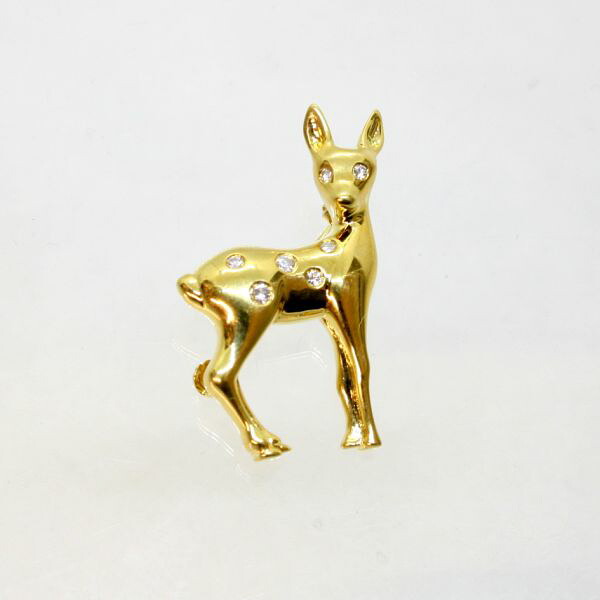 【中古】　１８金　ダイヤ　0.15ct　小鹿デザイン　ブローチ