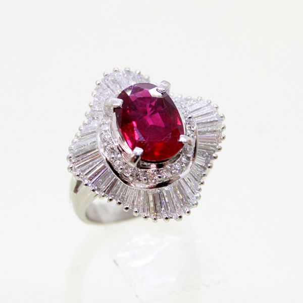 【中古】 プラチナ ルビー 2.15ct ダイヤ 1.54ct リング 6号