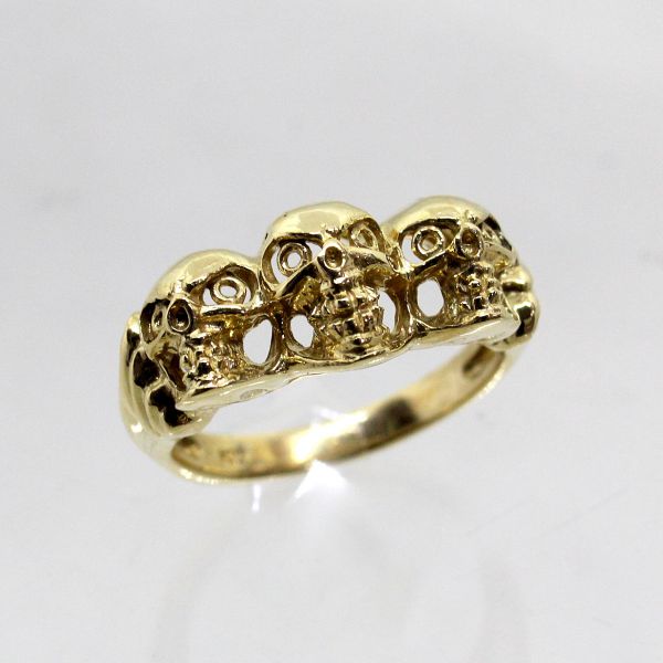 【中古】 １０金　スカルデザイン　メンズリング　16.5号