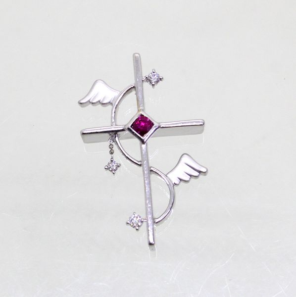 【中古】 18金WG ルビー 0.20ct ダイヤ 0.10ct クロスペンダント|Discount Store ANDOUSHOUJI