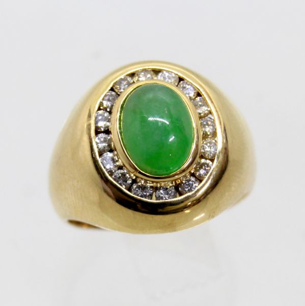 【中古】 18金 ヒスイ 1.92ct ダイヤ 0.56ct メンズリング 16号|Discount Store ANDOUSHOUJI