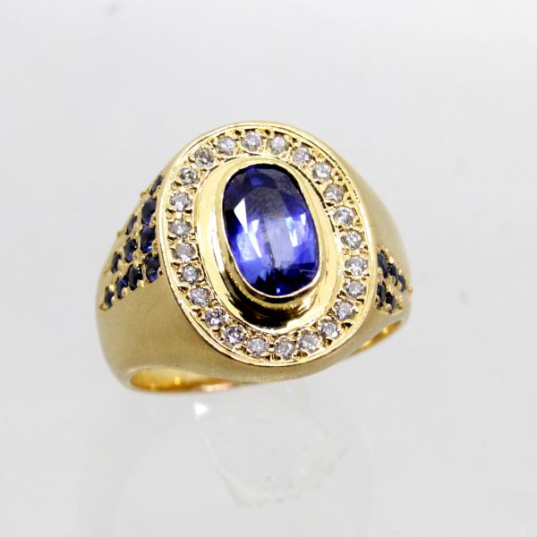 【中古】 １８金 サファイア 1.92コンピュータ断層撮影法 金剛石 0.36ｃｔ メンズ輪っか  17号