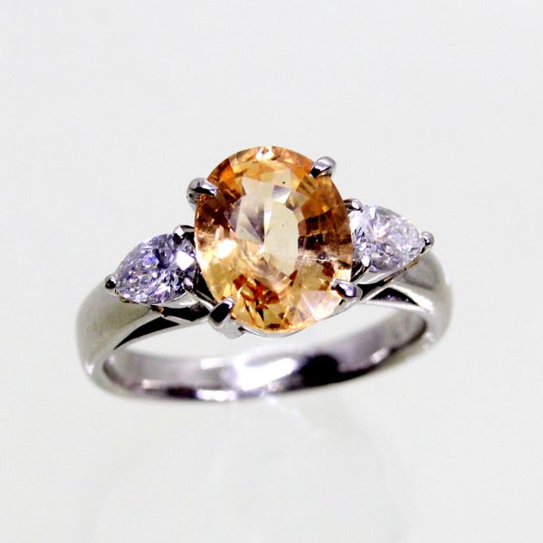 【中古】　プラチナ　ゴールデンサファイア　2.62ct　ダイヤ　0.43ｃｔ　リング　10号
