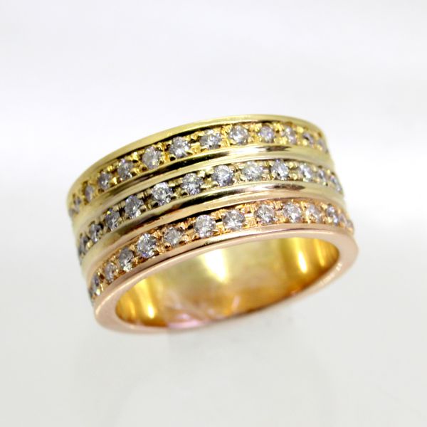 【中古】 １８金YG,PG、１０金WG スリー色つや 金剛石 計1.993ｃｔ メンズ輪っか 18号