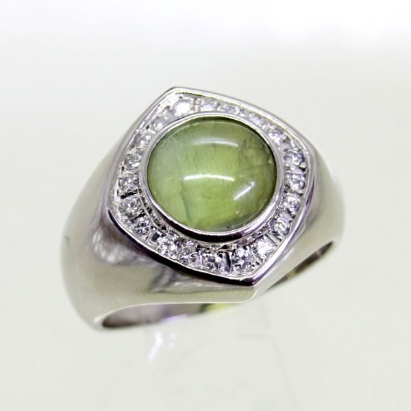 【中古】 プラチナ キャッツアイ 4.60ct ダイヤ 0.26ct メンズリング 18号|Discount Store ANDOUSHOUJI