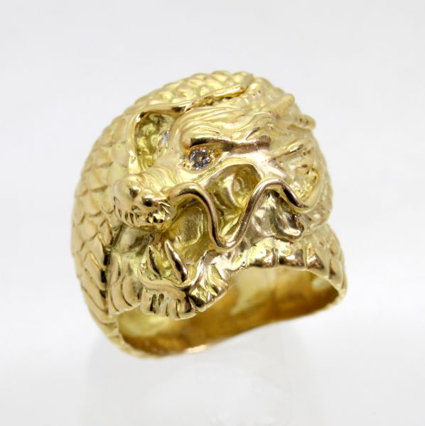 【中古】　１８金　ダイヤ　龍デザイン　リング 　12号