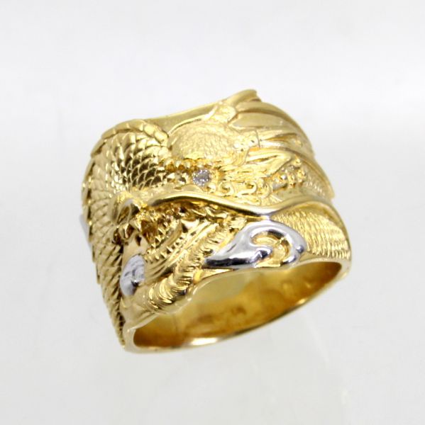 【中古】 １８金 金剛石 龍彫 メンズ輪っか 19.5号