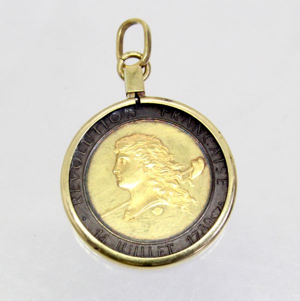 【中古】　１８金枠　フランス革命200年記念メダル　ペンダント