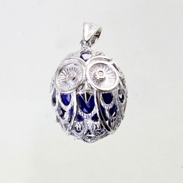 【中古】　１８金ＷＧ　ラピスラズリ　8.58ct　ダイヤ　フクロウデザイン　ペンダント