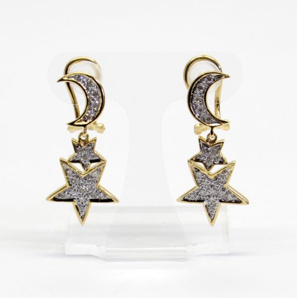 【中古】　１８金YG,WG　ダイヤ　計0.30ｃｔ　ムーン＆スターデザイン　ピアス 104,000円