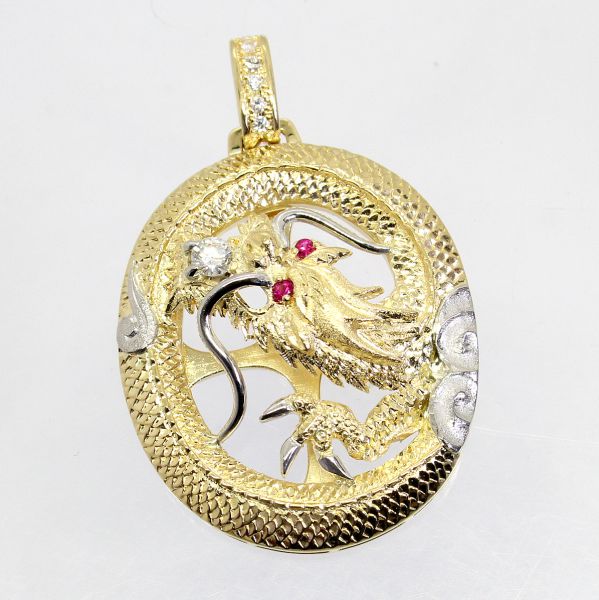 【中古】 １８金，プラチナ 金剛石 計0.24ｃｔ ルビー 0.07ｃｔ 龍彫 シャンデリヤ