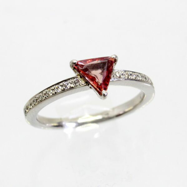 【中古】　プラチナ　パパラチアサファイア　0.757ct　ダイヤ　0.12ｃｔ　リング　16号