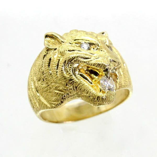 【中古】 １８金 金剛石 計0.25コンピュータ断層撮影法 虎彫 メンズ輪っか  18.5号
