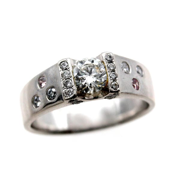 【中古】 プラチナ ダイヤ 0.538ct メレダイヤ,ピンクダイヤ 計0.30ct リング 14号|Discount Store ANDOUSHOUJI