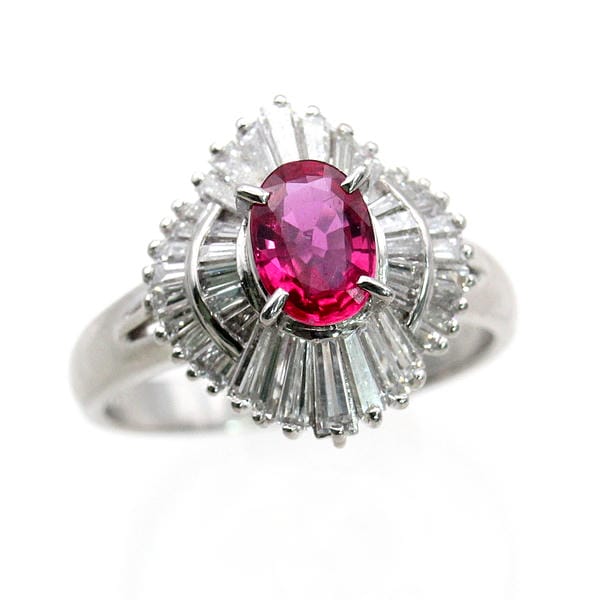 【中古】　プラチナ　ルビー　0.85ｃｔ　ダイヤ　1.01ｃｔ　リング　14号