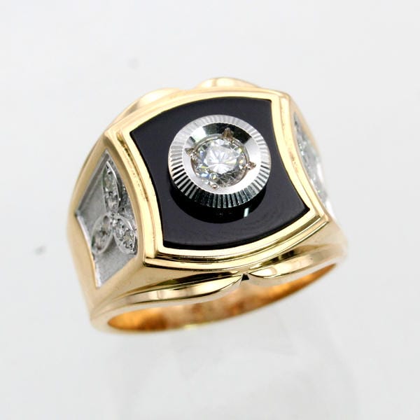 【中古】 １８金YG,WG 金剛石 計0463.コンピュータ断層撮影法 オニキス メンズ輪っか 19号