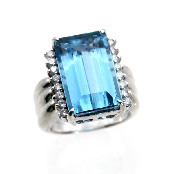 【中古】　プラチナ　ブルートパーズ　16.33ct　ダイヤ　0.48ct　リング　12.5号
