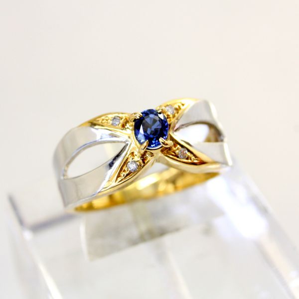 【中古】18金,プラチナ サファイア ダイヤ リング 9号
