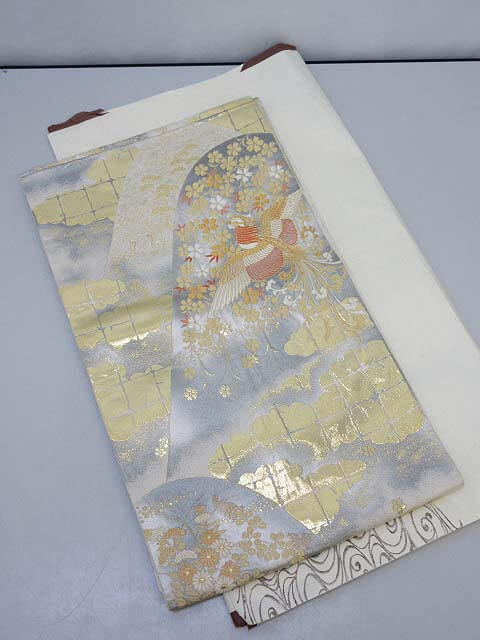 【中古】　袋帯　24K二重箔　天平花鳥文　ゴールド系　金糸 　　　　　六通柄　礼装　華やか　多色使い　着物　フォーマル　帯　婦人用 　　　　　正装　訪問着　女性用