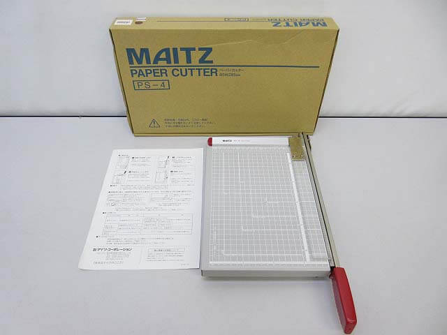 【中古】　マイツ　ペーパーカッター　B5　PS-4　約5枚　裁断機 　　　　　MAITZ　裁断幅285mm　取扱説明書付き　元箱入り　事務用 　　　　　大型　カッター　白×赤　事務用品　オフィス用品