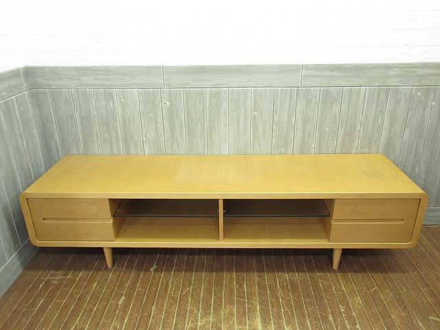 【中古】カンディハウス テレビボード エクリプス 幅180cm ナチュラル CONDE HOUSE ローボード テレビ台 TV台 引出2杯 ガラス天板 リビングボード TVボード AVボード リビング収納 大型 脚付き カンディハウス 中古