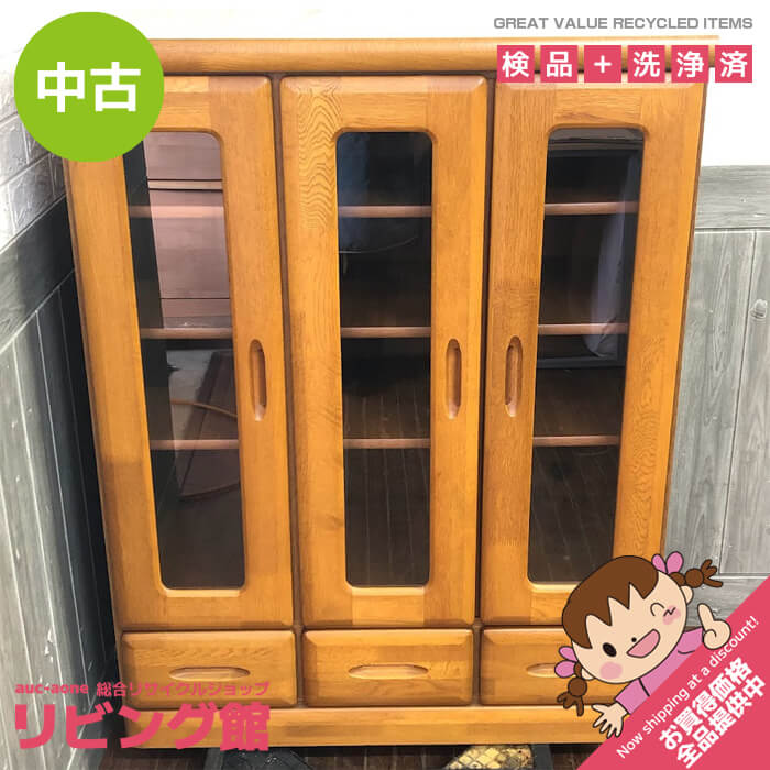 【美品】karimoku ガラス扉　組み替え式キャビネット キャビネット（ガラス扉） 幅61cm QT90E ピュアオーク 通販