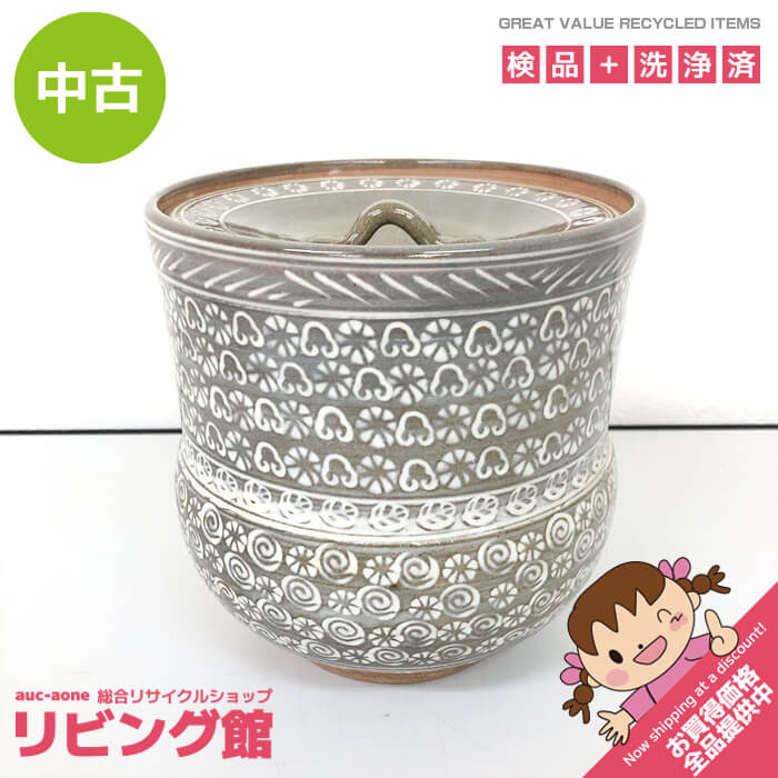 【中古】 宝寿 三島手 水指 瀬戸もの 象嵌 印花紋 花紋 小花 愛くるしげ 水器 象嵌茶道具 芸術品 水指 中古