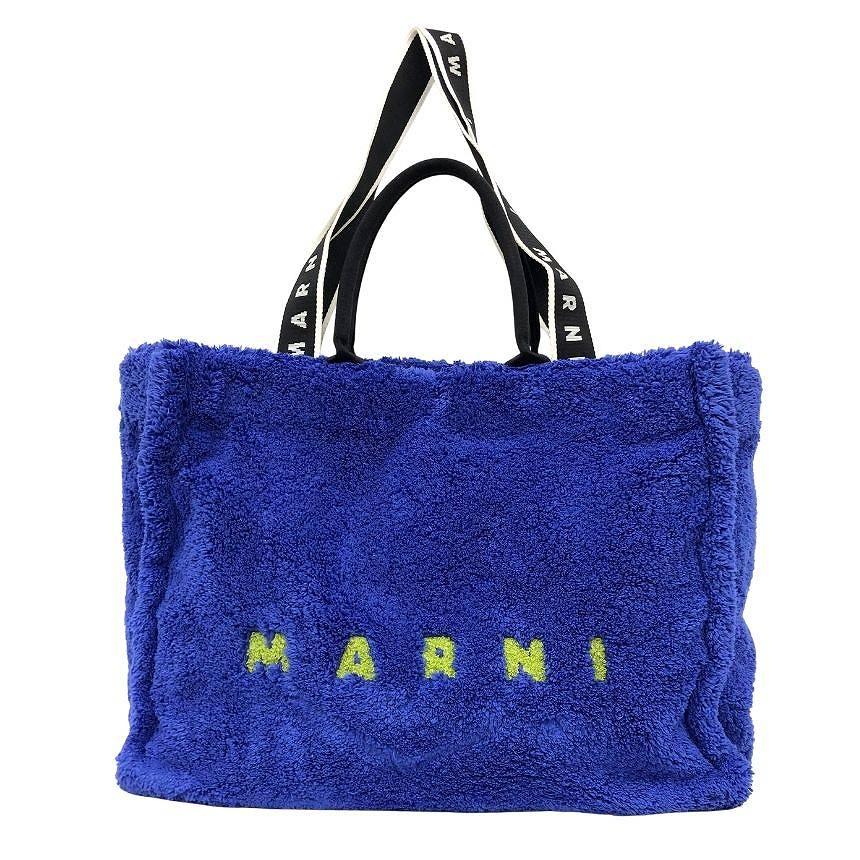 MARNI マルニ Logo Strap Terry Tote Bag トートバッグ ショルダーバッグ イーストウエスト ボア ロゴ刺繍 SHMQ0053Q0 P5441 ブルー 【美品】【中古】マルニ バッグ aq13110｜ブランド＆着物館アクアン京や