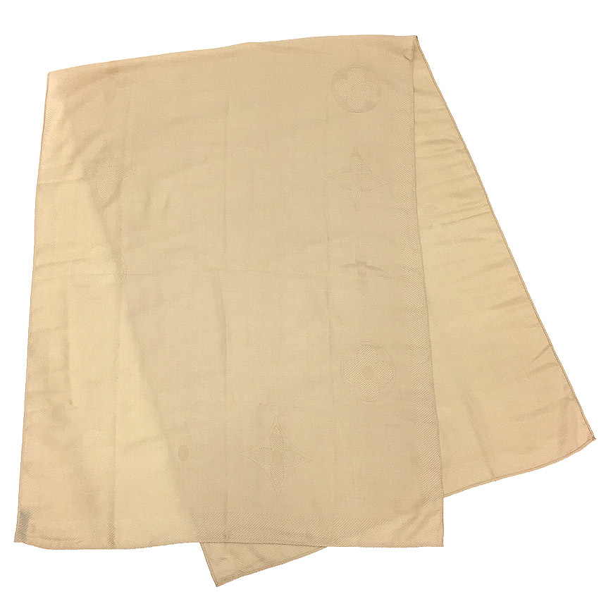 セール　LOUIS　VUITTON　ルイヴィトン　モノグラム　ストール　ショール　クリームベージュ【中古】ヴィトン　服飾小物 aq8898｜ブランド＆着物館アクアン京や