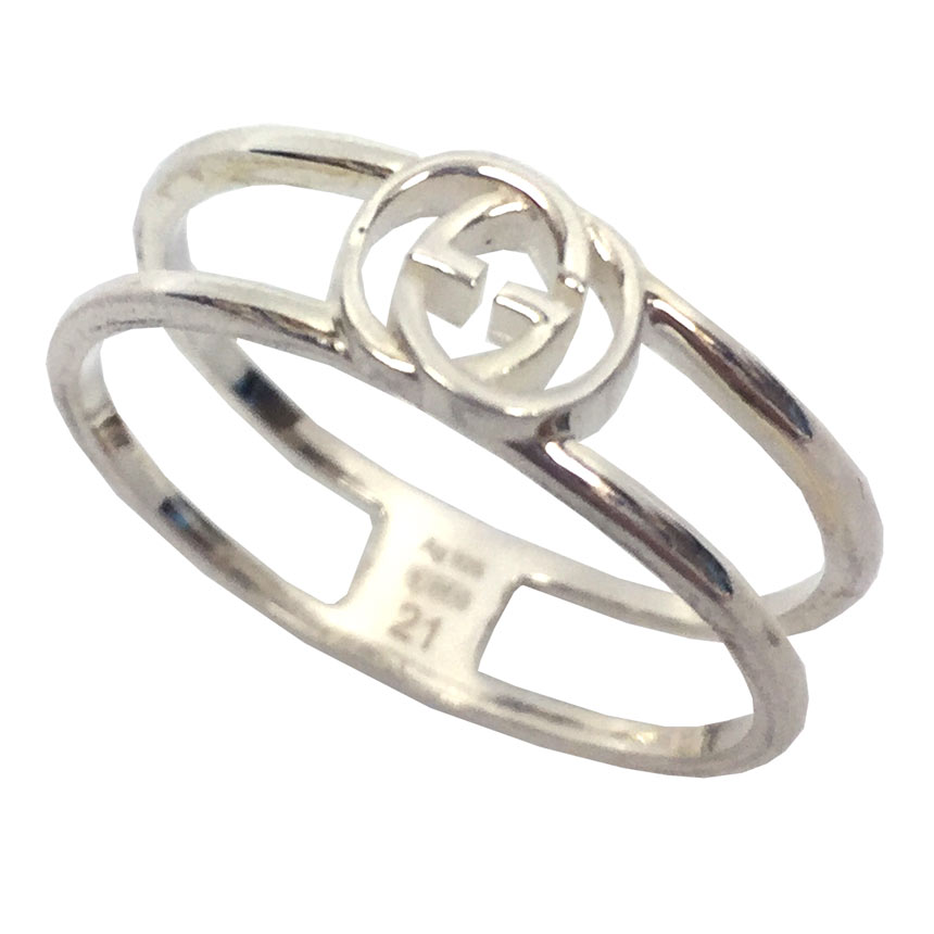 グッチ　GUCCI　インターロッキングG スリム オープン バンド リング　298036　＃21　 AG925　シルバー　グッチ　アクセサリー　リング【中古】aq7730｜ブランド＆着物館アクアン京や