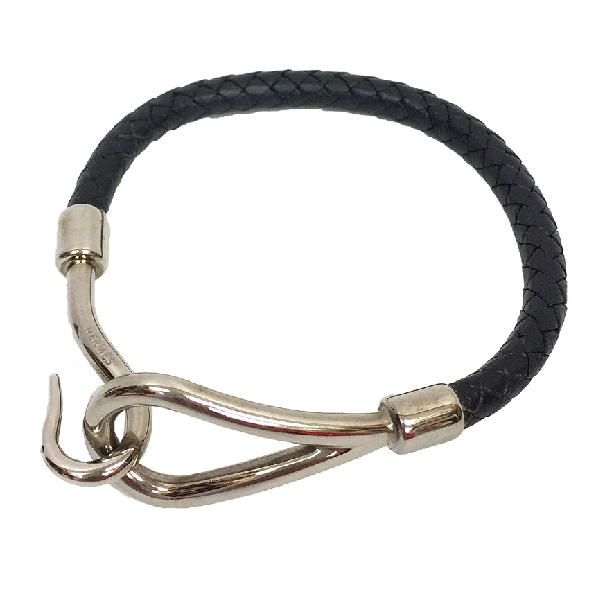 HERMES エルメス レザーブレスレット 編み込み 金具 ロゴ刻印 HERMES エルメス レザーブレスレット コリエドシアン 48