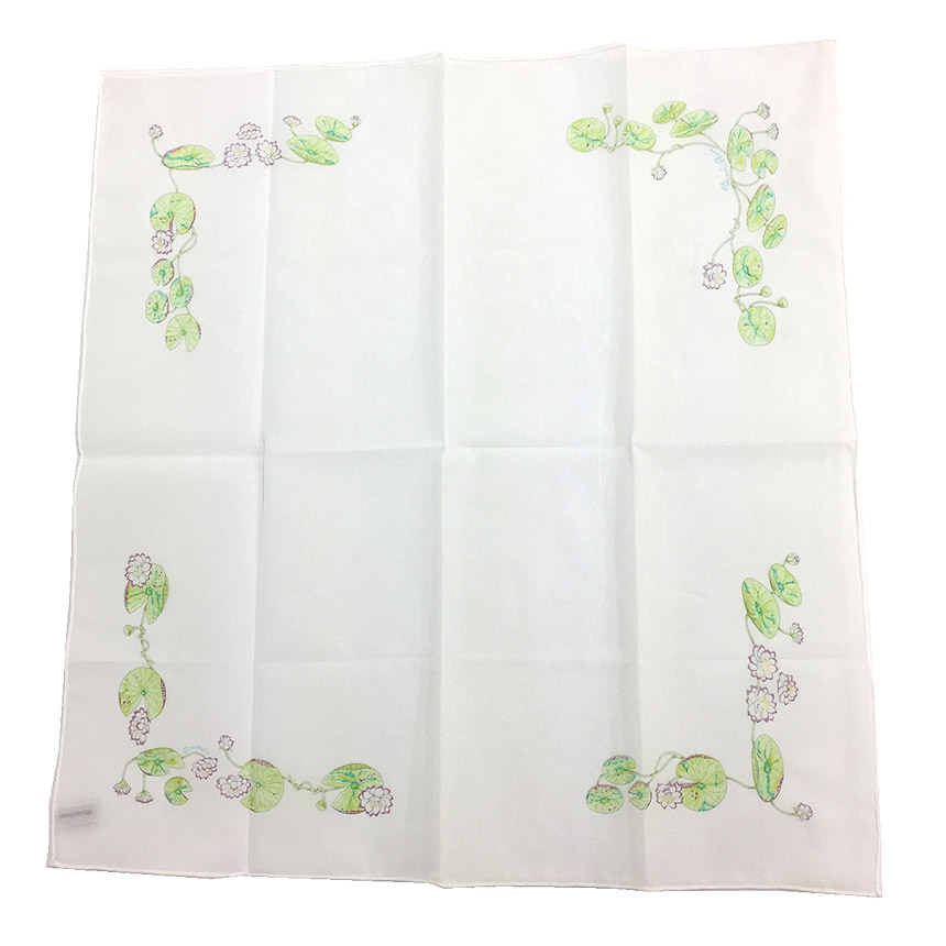 全国貨物輸送無料 HERMES エルメス 汗手拭い プチスカーフ 綿織物100％ Un jardin sur le nil ナイルの庭 蓮の花 白 隠し旗がしら えり巻き バンダナ【未当て嵌める】【新古品】【中古】エルメス 汗手拭い aq12898