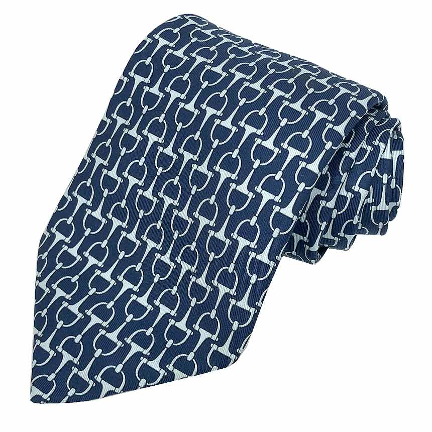 エルメス　HERMES　ネクタイ　ビット柄　シルク100％　ネイビー【新古品】【美品】【中古】エルメス　メンズ　小物　aq12037｜ブランド＆着物館アクアン京や
