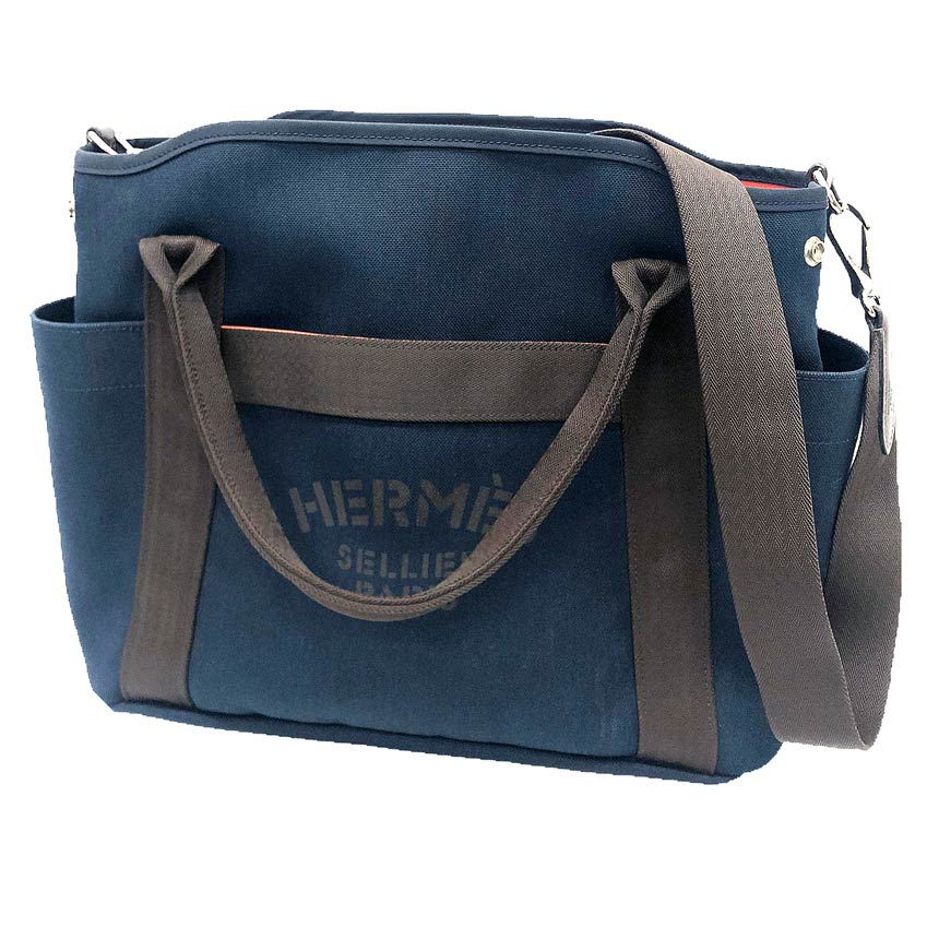 HERMES エルメス サックドパンサージュ グルーム トートバッグ バッグ ショルダーバッグ トワルミリタリー キャンバス ネイビー×ブラウン Y刻印 メンズ レディース 男女兼用【美品】【中古】エルメス バック トート aq12754|ブランド&着物館アクアン京や